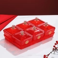 Plateau de bonbons festif rouge avec 6 compartiments et caractères Xi dorés de mariage - Rouge Chinois Festif (Ensemble de 6 Compartiments)