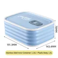 Hellblaue rechteckige Edelstahl Brotdose mit 1,15L Fassungsvermögen und 19cm Maßen - 1500ml Groß / Blau