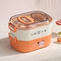 Boîte bento double couche orange et crème avec motif d'ours et poignée pliable - Ours Blanc Double Couche