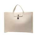 Minimalist cream white large capacity tote bag with button closure and top handles - Large / Off White