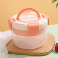 Boîte à déjeuner ronde portable en plastique avec poignée orange et fini mat - Orange