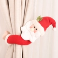 Attache-rideau Père Noël en peluche velours rouge avec bouton en bois décoratif - Style Père Noël