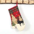 Christmas stocking in red and green plaid with reindeer and tree appliqué and white fleece toe - Plaid Applique Oven Mitt