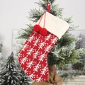 Classic red and white knitted Christmas stocking with cedar patterns and plush balls - Tree Style