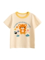 T-shirt bimbi crema a maniche corte con stampa orsetto arancione e collo giallo - 90cm / Albicocca chiaro