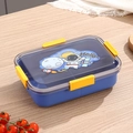 Boîte bento bleue à 3 compartiments avec motif astronaute et loquets jaunes sur bois - 1000ml / Bleu (Astronaute)