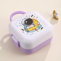 Portapranzo viola a due strati con astronauta, coperchio bianco, maniglia e chiusure - Astronauta Viola / Viola