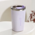 Lavender purple stainless steel coffee mug with cat illustration and transparent lid - 450ml Without Straw / Purple