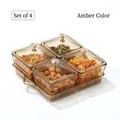 Ensemble de plateaux à collation ambre avec 4 boîtes et poignées dorées pour noix - 4 Grilles Ambre