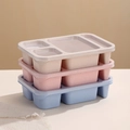 Three-piece stackable partitioned bento lunch box set in beige, pink, and blue - PP and Wheat Straw / Natural Style Set (Pink/Blue/Beige)