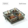 Set de 4 bocaux à snacks en verre vert foncé avec couvercles dorés et plateau de luxe - 4 Grilles Vert Foncé