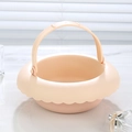 Pink and cream makeup brush cleaning bowl with scalloped rim and arched handle - Handle Storage Basket / Nude (Handle Storage Basket)