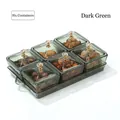 Luxury dark green six-compartment glass candy dish set with golden handles and tray - 6 Grids Dark Green