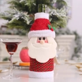 Christmas Santa Claus wine bottle cover with red knit fabric and white faux fur beard - Santa Claus