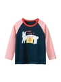 T-shirt raglan a maniche lunghe per bambini con maniche rosa e stampa grafica di coniglio - Blu Reale / Rosa / 90cm