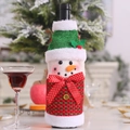 Christmas snowman wine bottle cover with knit fabric and plush trim for holiday table decor - Snowman