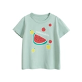 Mint green kids cotton T-shirt with watermelon fruit print and round neckline - 90 / Waterfall Green