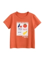 Kids' orange cotton t-shirt with organic vegetable graphic prints and round neck - 90cm / Dark Orange