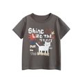 Girl's charcoal grey t-shirt with cartoon cat print and 'Shine Like The Stars' text - 90cm / Dark Gray