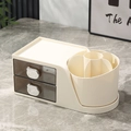 Creamy white desktop organizer with brown transparent drawers and bear handles - Beige