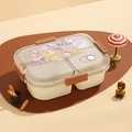 Boîte bento blanc crème à 3 compartiments avec motif d'ours et loquets latéraux marron - Quatre Compartiments 11 L [brun Ours]