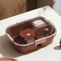 Brown Line Friends 3-compartment bento lunch box with cartoon bear design and pink buckle - Multi Compartment Cartoon Bear Style