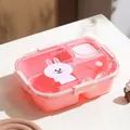 Pink compartmentalized bento box featuring a cartoon Cony rabbit and a clear sealed lid - 1.1l New Four-compartment Pink Cony Bunny