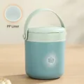 Blue and green portable breakfast cup with handle and PP inner liner for soup or oats - 380ml Plastic Style Blue / PP