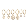 Three-pair gold star and moon earring set with cubic zirconia pendants on white background - North Star Moon Rhinestone Pendant Set (S-E1609)