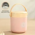 Tasse à soupe isotherme en acier 304 rose et jaune avec poignée pour petit-déjeuner - 430ml Style Acier Inoxydable Rose