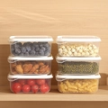 Stackable set of 6 clear plastic food storage containers with white airtight lids - 600ml / White