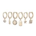 6-piece gold celestial earring set featuring star, moon, and Saturn charms with zircon - YOU+ME Heart Saturn Rhinestone Pendant Set (S-E1612)