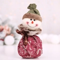 Christmas snowman burlap gift bag with red JOY print and green knit hat decoration - Snowman Style