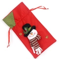 Christmas burlap gift bag with 3D snowman character and red drawstring closure - Snowman
