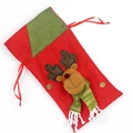 Christmas burlap gift bag with 3D reindeer design and festive red ribbon drawstring - Elk Style