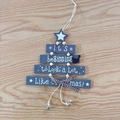 Adorno de pared de árbol de Navidad en madera azul con estrellas blancas y campanitas - Colgante de Madera Árbol de Navidad Gris / Gris