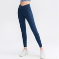 Donkerblauwe yoga-legging met hoge taille en gekruist ontwerp voor fitness - S / Bottoms / Zeeblauw
