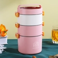 Dreischichtige rosa-weiße tragbare Brotdose aus Kunststoff mit Griffen und Schnallen - Dreilagig Rosa