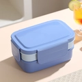 Fiambrera bento de dos capas en azul Morandi con clips de cierre para oficina o escuela - 1.5L / Azul