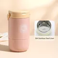 Pink and beige 304 stainless steel insulated soup cup with handle and slogan - Pink Stainless Steel Style