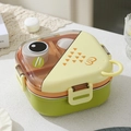 Boîte à bento poisson de trois couches vert et orange avec ensemble de couverts - Vert