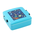 Boîte à lunch bento bleue pour enfants avec motif de dinosaure et clips de fermeture - Monde des Dinosaures / 1.3L Carré Bleu