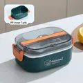 Portapranzo bento a doppio strato verde scuro con manici arancioni e posate incluse - 700ml (Strato Singolo) / Verde Dopamina / Stile PP
