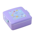 Boîte à lunch carrée violette pour enfants avec boucles bleues et thème de l'espace - Qui Est Dans L'Espace / 1.3L Carré Violet