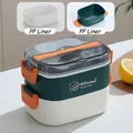 Dual-layer bento box in dark green and cream white with orange buckles and utensils - 1.4L (Double Layer) / Dopamine Green / PP Style