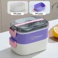 Double-layer bento box in purple and cream with utensils slot and side buckles - 1.4L (Double Layer) / Dopamine Purple / PP Style