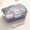 Boîte bento en acier inox 304 pour enfants avec base violette et motif licorne - Acier inoxydable 304 / Licorne (850ML Violet) / 850ML Violet (Style Acier Inoxydable)