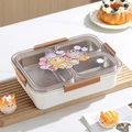 Boîte bento en acier inoxydable SUS304 à 3 compartiments avec motif d'ours mignon - 1L 3 Grids Brun - Style Ours de Dessin Animé