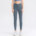 Dames yoga broek met hoge gekruiste taille in stof van mat hoog-elastisch grijsblauw - S / Bottoms / Grijsblauw
