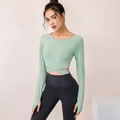 Completo yoga con top a maniche lunghe verde menta incrociato e leggings grigio scuro - S / Verde Menta